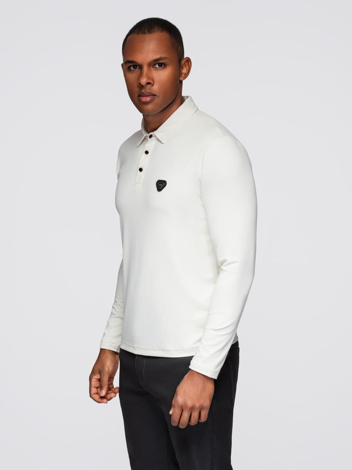Long sleeve polo shirt with elegant branded buttons - cream V2 OM-POLS-0139