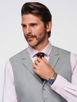 Men's suit vest with collar - light grey V1 OM-BLZV-0109