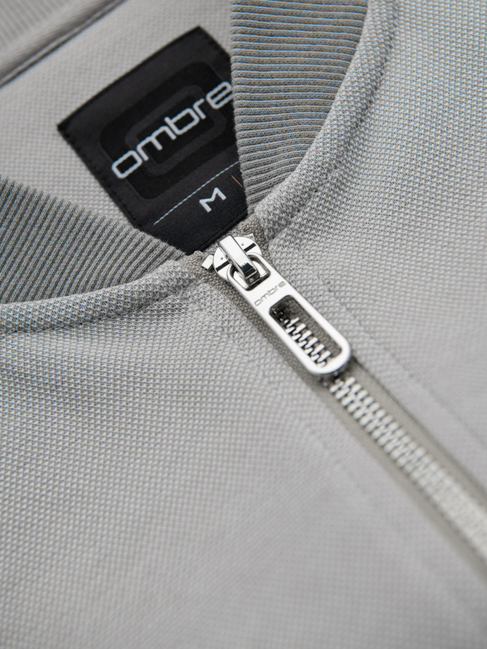 Men's pique knit bomber jacket - gray V4 OM-SSZP-0238