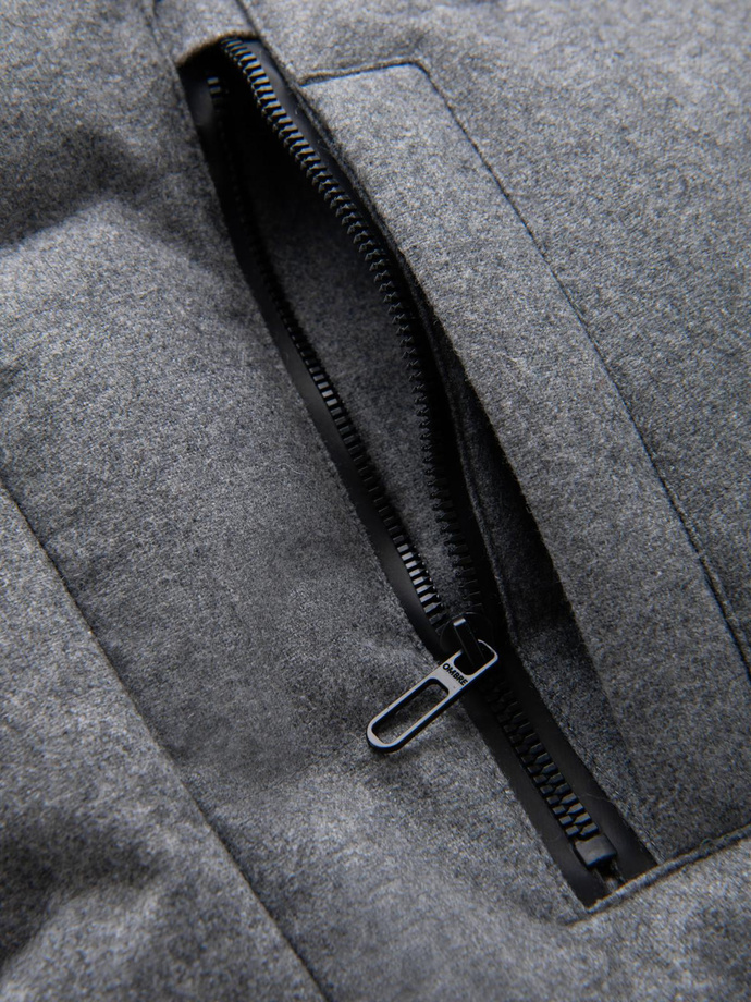 Casualowa kurtka męska puffer z wełną – szary melanż V1 OM-JAHP-0203
