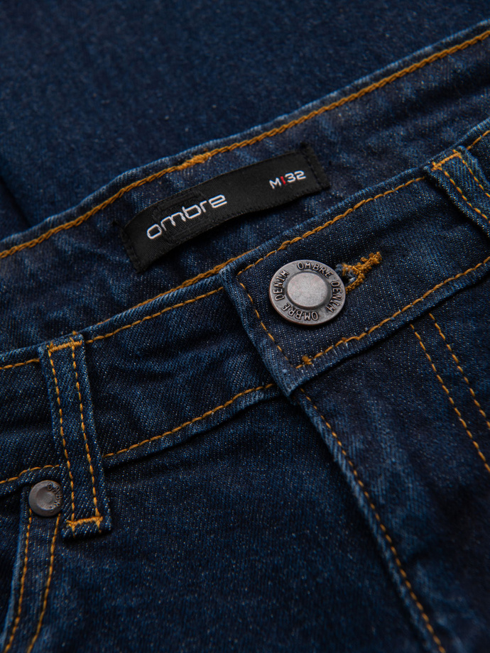 Spodnie męskie jeansowe z przetarciami REGULAR FIT - ciemnoniebieskie V4 OM-PADP-0241