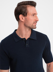 Men's cotton structured knit polo shirt - navy blue V2 OM-POSS-0117