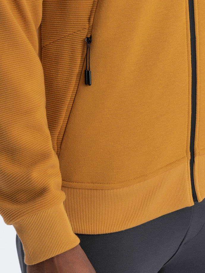Men's unbuttoned hooded sweatshirt - mustard V7 OM-SSZP-0124