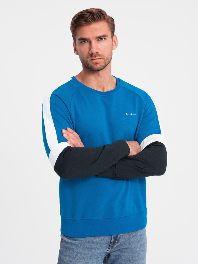 Tri-color men's sweatshirt with raglan sleeves - blue V4 OM-SSNZ-22FW-003