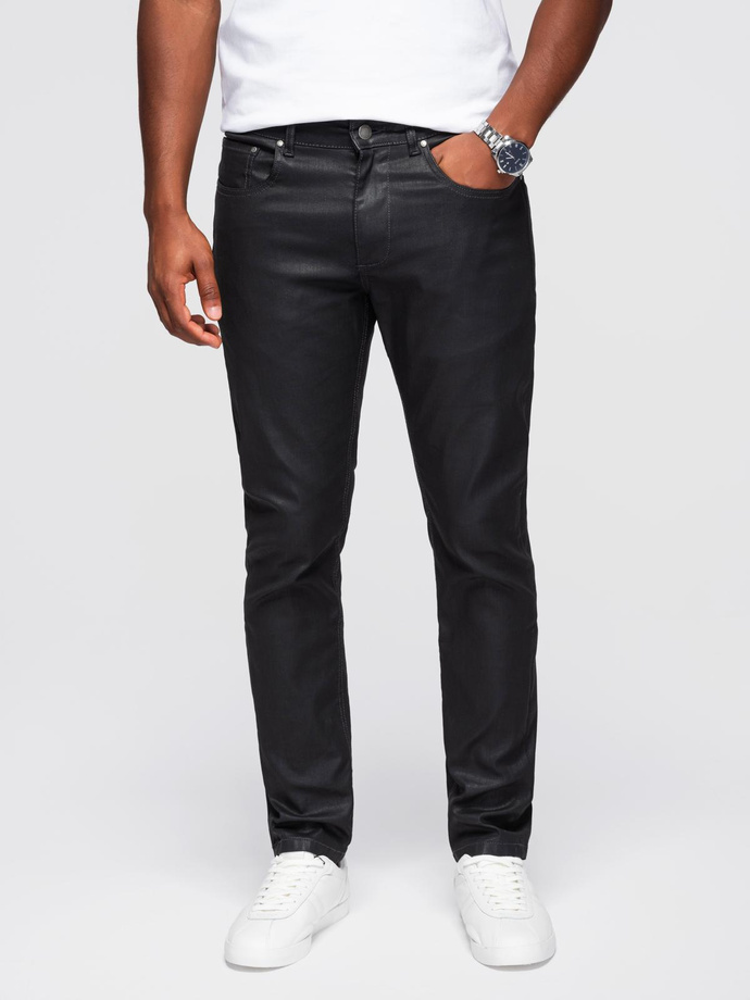 Męskie woskowane spodnie jeansowe SLIM FIT – czarne V3 OM-PADP-0149