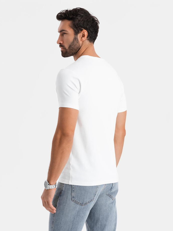 Men's SLIM FIT t-shirt with elastane and print - white V2 OM-TSBC-0222