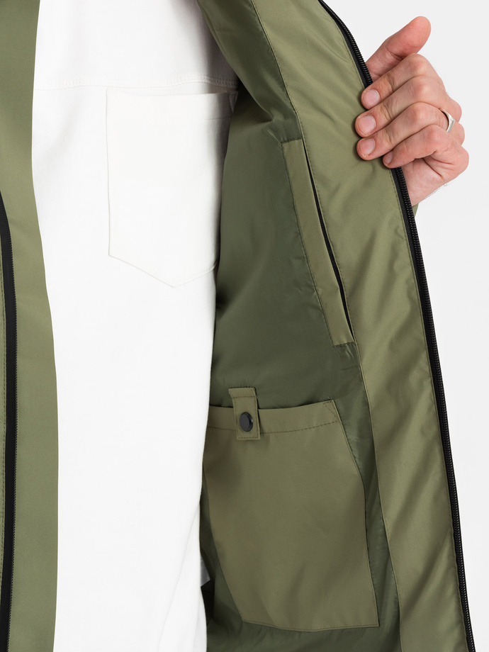 Men's winter jacket with detachable hood - olive V1 OM-JAHP-0150