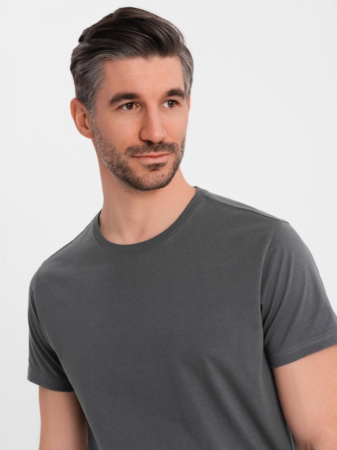 Męski klasyczny bawełniany T-shirt BASIC - grafitowy V15 OM-TSBS-0236