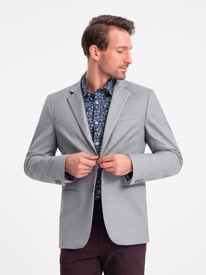 Classic men's jacket with pillowcase pocket - grey V1 OM-BLZB-0115