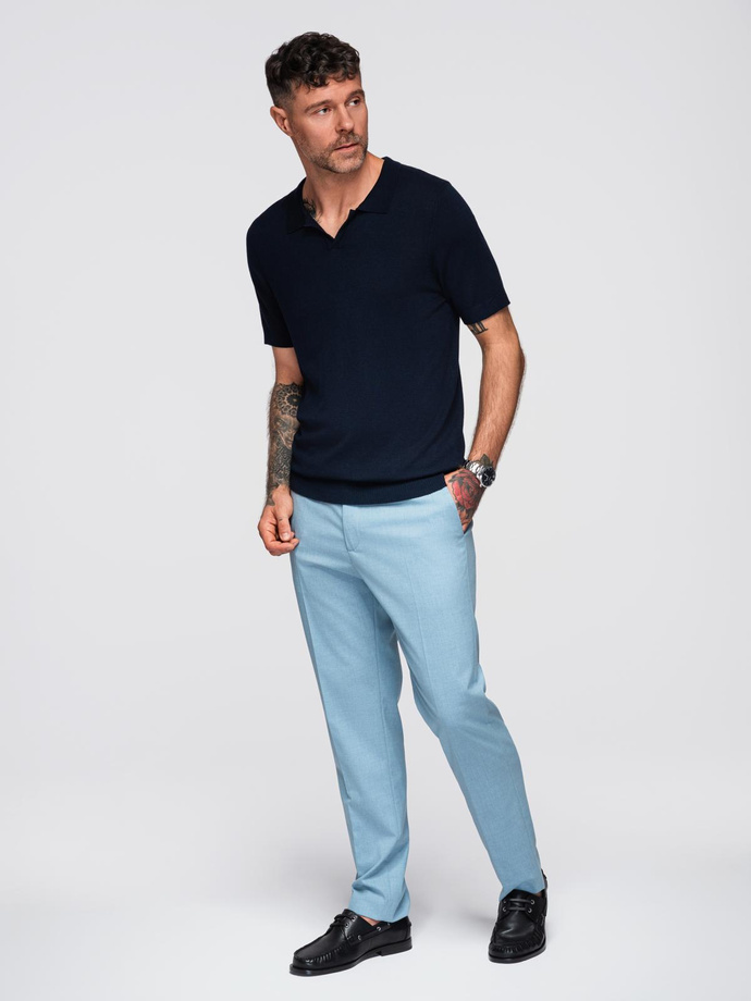 Koszulka męska polo bez guzików z klasycznym splotem – granatowa V1 OM-POSS-0159