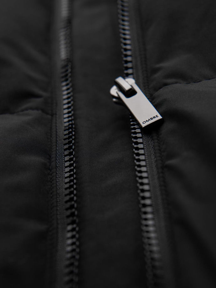 Męska klasyczna długa kurtka z kapturem – czarna V1 OM-JALJ-0269