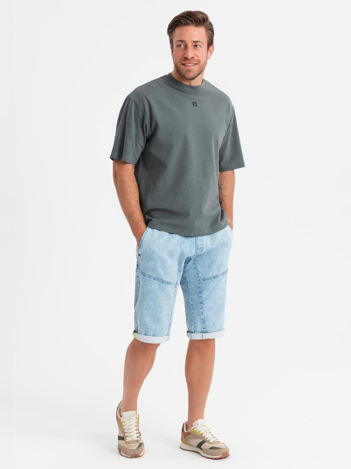 Men's short denim shorts with decorative stitching - light blue V2 OM-SRDS-0135