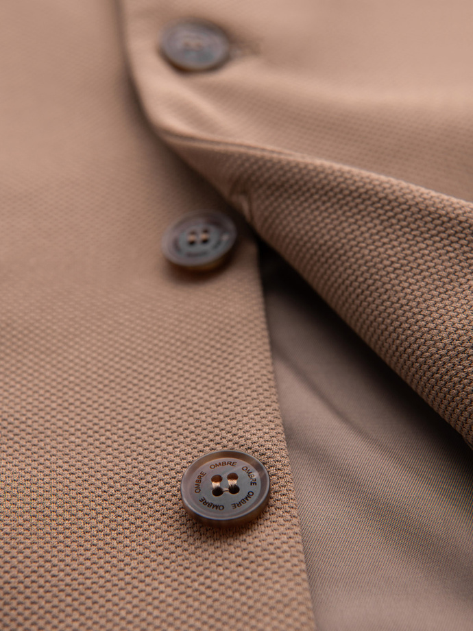 Fitted elegant men's vest with elastane and lapels - brown V1 OM-BLZV-0145