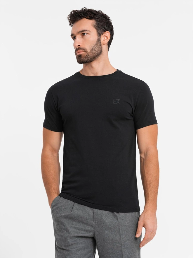 Men's SLIM FIT T-shirt with elastane and print - black V1 OM-TSBC-0222