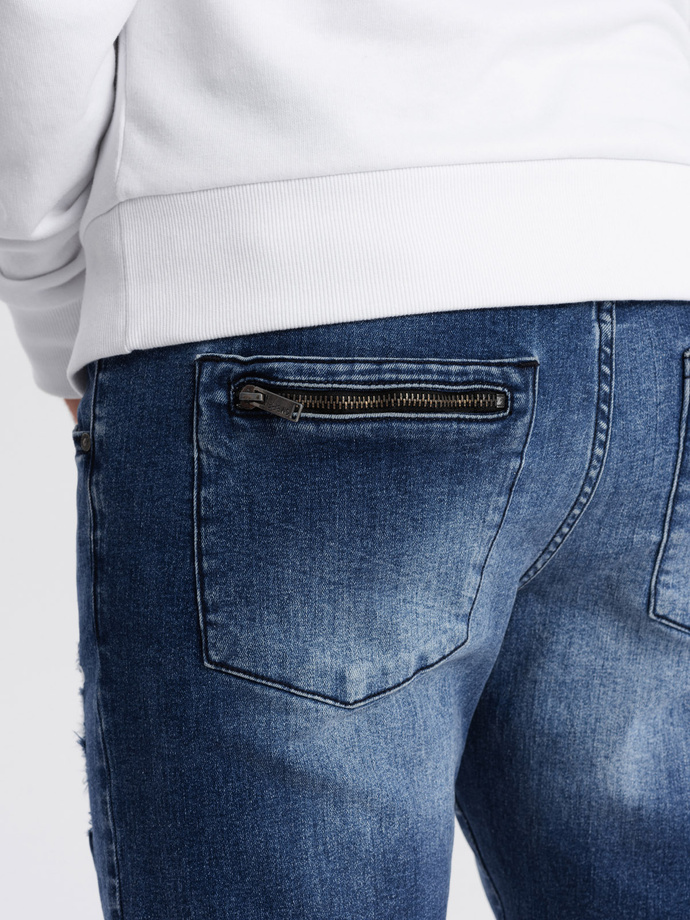 Men's marbled JOGGERS pants with rubbing - blue V4 OM-PADJ-0153