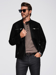 Men's retro-style biker jacket with stand-up collar - black V2 OM-JAFL-0197