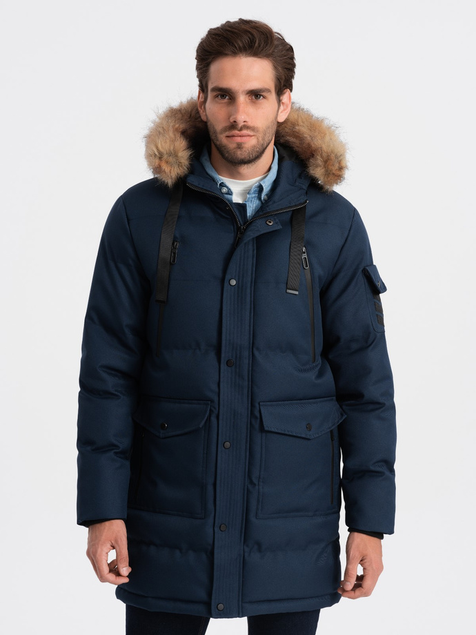 Kurtka męska parka zimowa - granatowa V1 OM-JALJ-0132