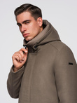 Męski płaszcz parka z wełną i kapturem - khaki V2 OM-COWC-0132