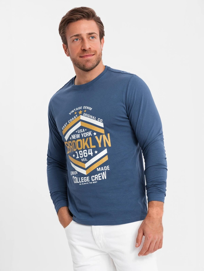 Men's collegiate style printed longsleeve - blue V2 OM-LSPT-0117
