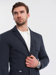 Men's SLIM knit jacket with subtle texture - navy blue V3 OM-BLZB-0101