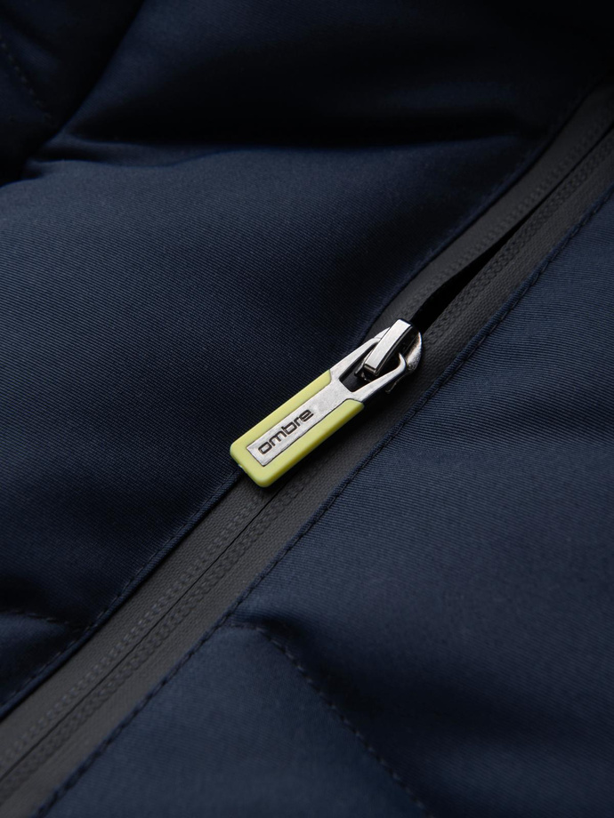 Męski pikowany bezrękawnik z neonowymi akcentami – granatowy V3 OM-JAVJ-0210