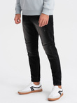 Men's marbled JOGGERS pants with rubbed edges - black V2 OM-PADJ-0153