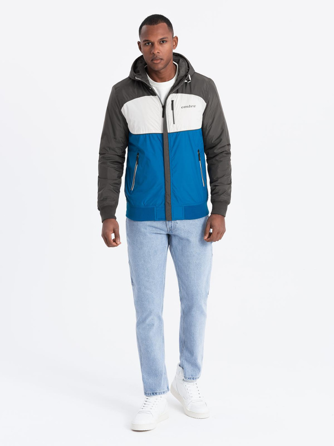 Colorful lightweight men's sports jacket with fleece - blue and graphite V2 OM-JANP-0194