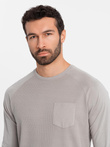 Bawełniany męski longsleeve o waflowym splocie z kieszonką – popielaty V1 OM-LSCL-0109