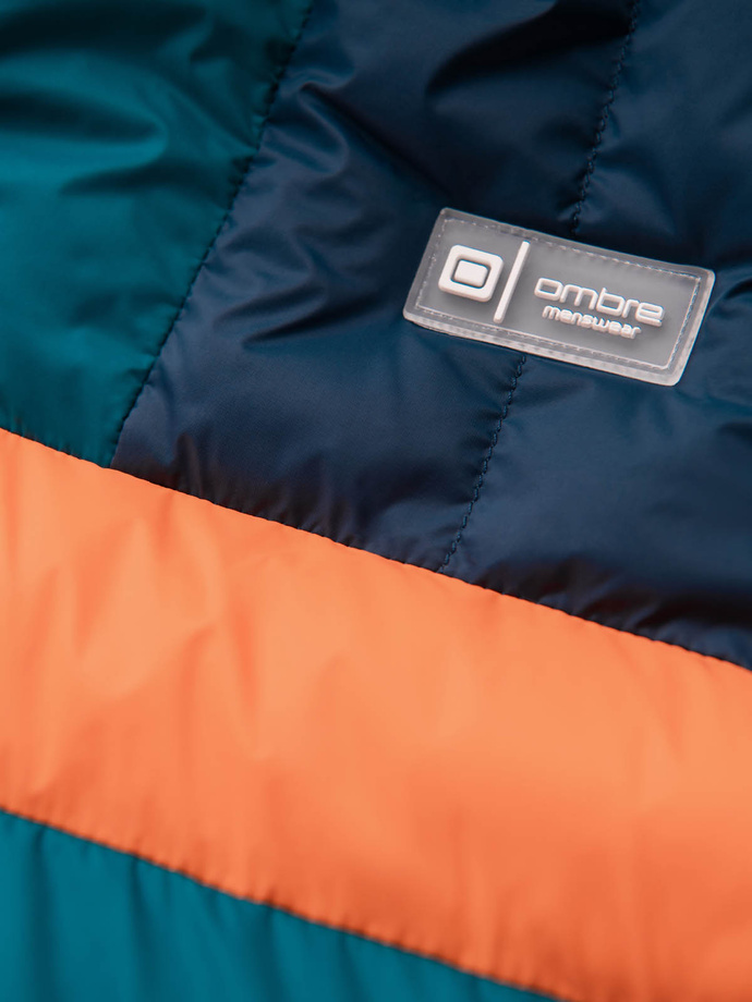 Men's sporty colorful retro jacket - navy blue and orange V3 OM-JALP-0175