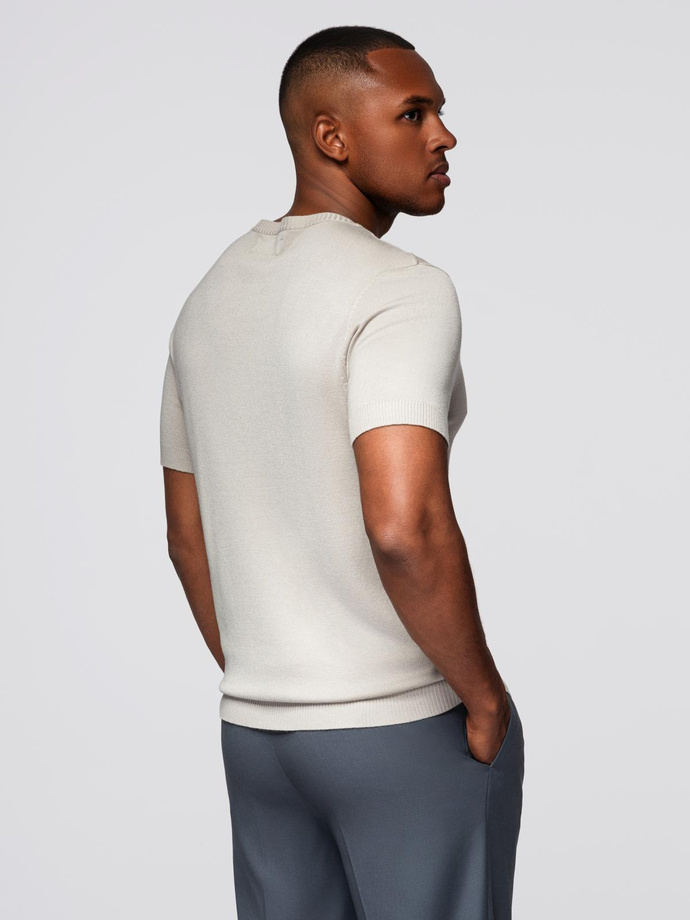 Klasyczna dzianinowa koszulka męska ze ściągaczami– jasnoszara V3 OM-TSCT-0252