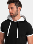 Casual men's cotton hooded t-shirt - black V9 OM-TSCT-22SS-001