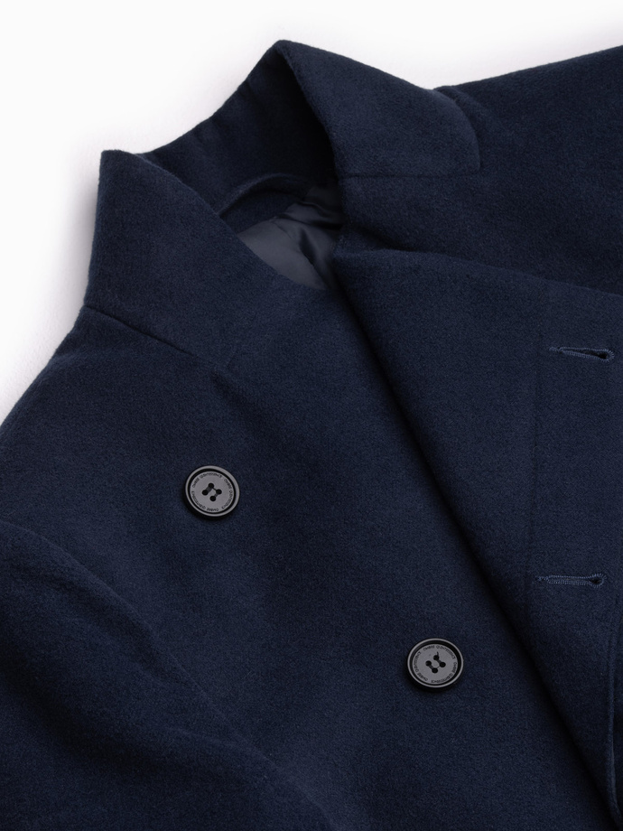 Men's coat with asymmetrical fastening - navy blue V3 OM-COWC-0102