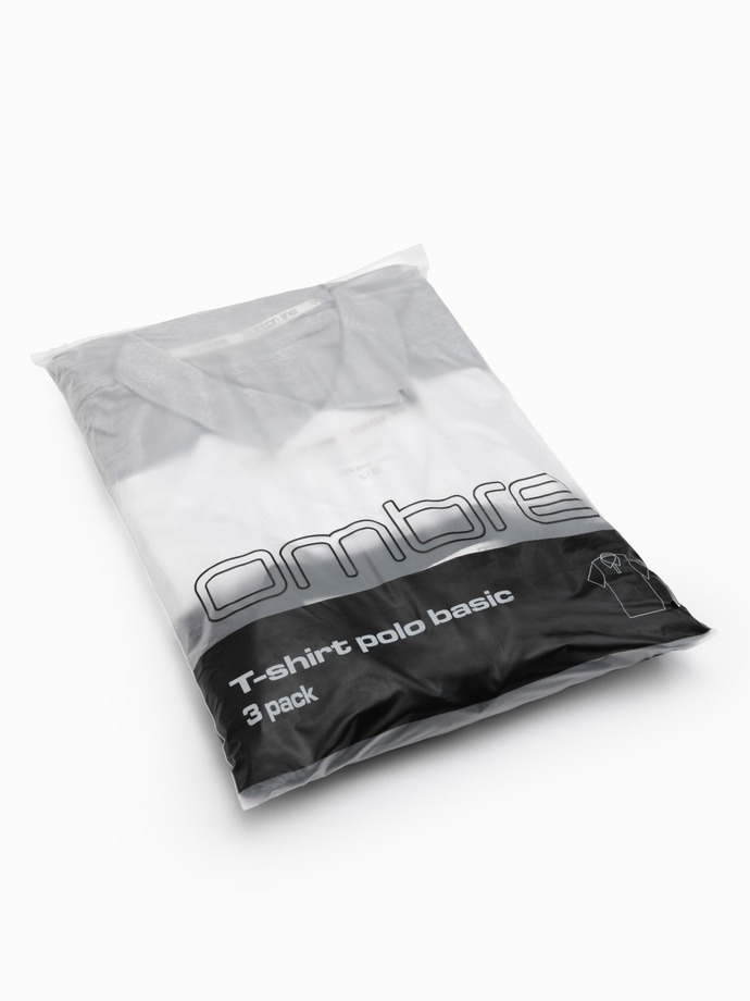 BASIC men's cotton polo t-shirt set - black/grey melange/white V2 OM-POBS-0133