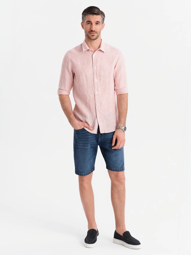 Men's denim shorts with classic cut - dark blue V3 OM-SRDS-0171
