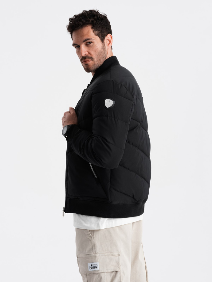 Men's quilted bomber jacket with metal zippers - black V1 OM-JALP-0143