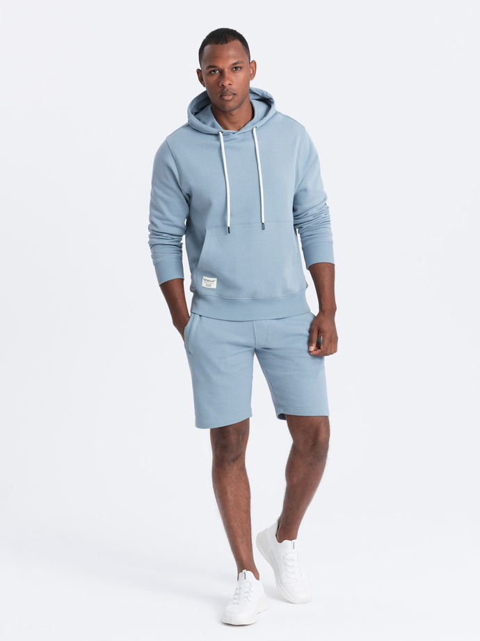 Men's sweatshirt set kangaroo sweatshirt + shorts - blue V7 Z75