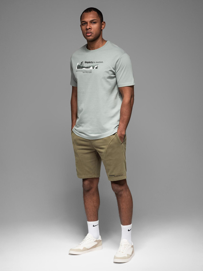 Fitted men's printed short sweat shorts - olive V4 OM-SRSK-0138