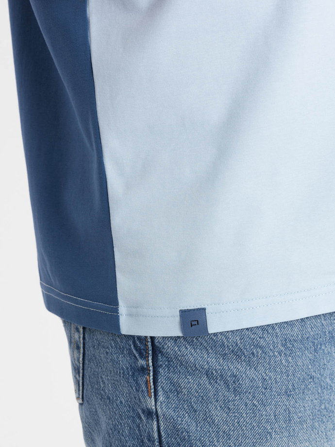 Men's elastane t-shirt with colored sleeves - blue V2 OM-TSCT-0176