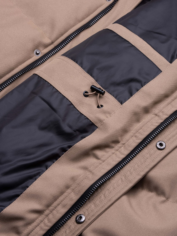 Kurtka męska parka zimowa - jasnobrązowa V6 OM-JALJ-0132