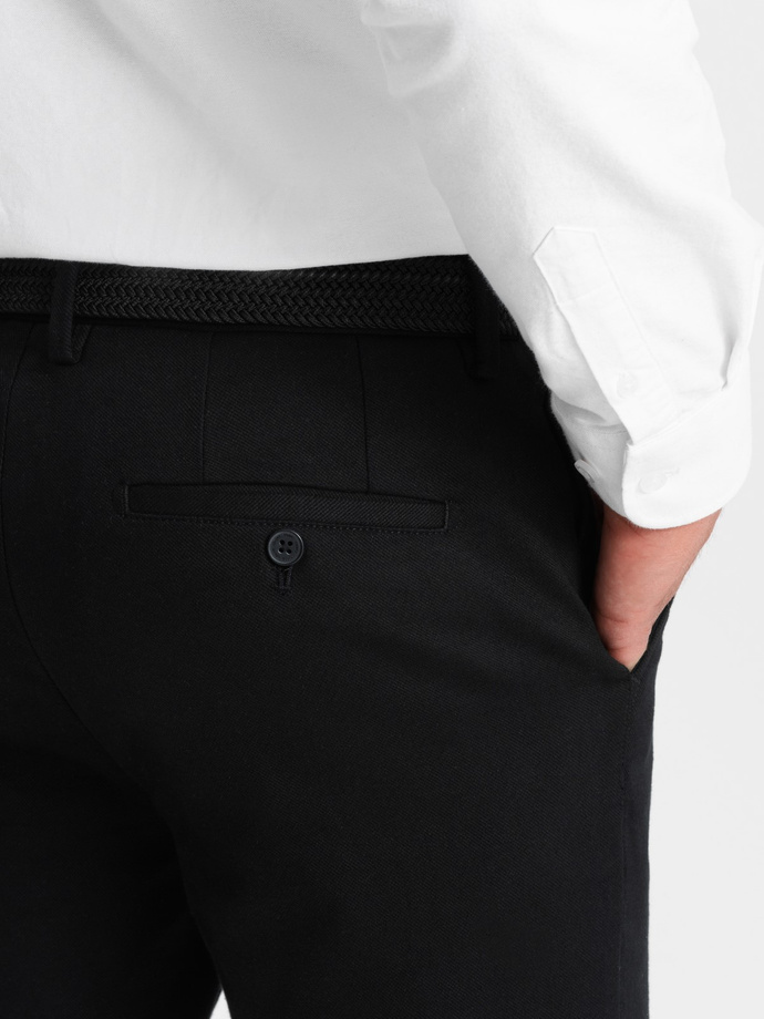 Men's SLIM FIT chino pants with fine texture - black V5 OM-PACP-0190