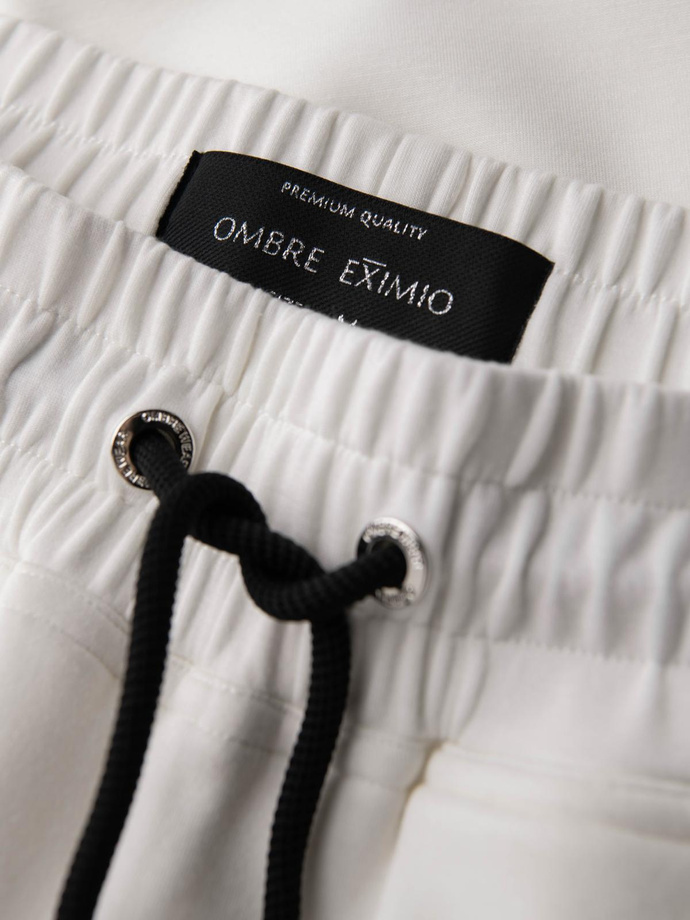 Men's sweatpants with ribbed legs and rubber print - white V2 OM-PASK-0223
