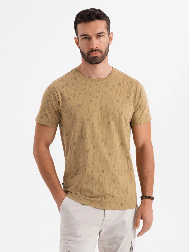 Printed cotton T-shirt with round neckline - dark olive V3 OM-TSFP-0225