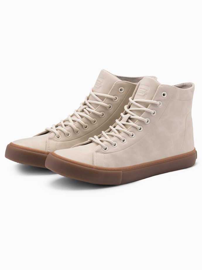 Men's ankle sneakers with rubber sole - cream V1 OM-FOTH-0187 