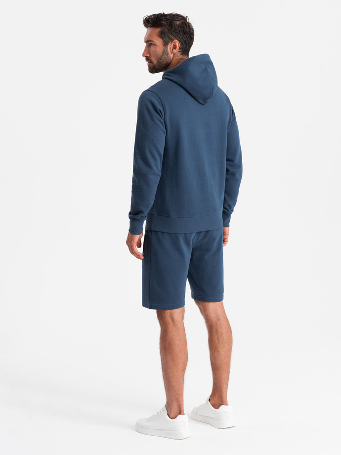 Męski dresowy komplet bluza kangurka + szorty – ciemnoniebieski V4 Z75