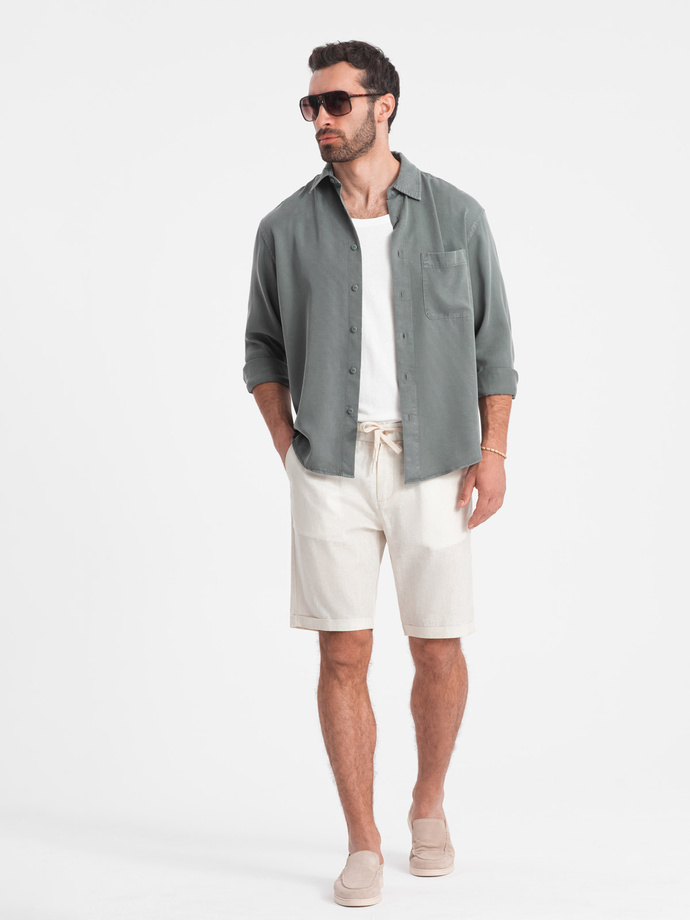 Men's short shorts with linen - cream V2 OM-SRCS-0131