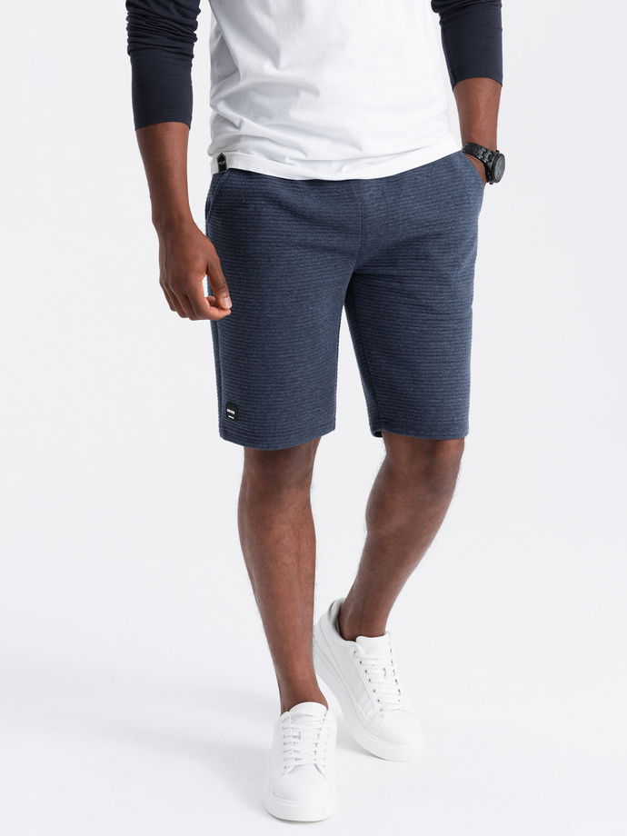 Men's ottoman knitted short sweat shorts - navy blue V1 OM-SRSK-0150