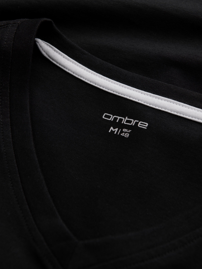 Longsleeve męski z elastanem sygnowany z dekoltem w serek - czarny V3 OM-LSCL-0110