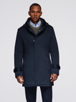Minimalist men's mid-length coat with hood - navy blue V5 OM-COLC-0144