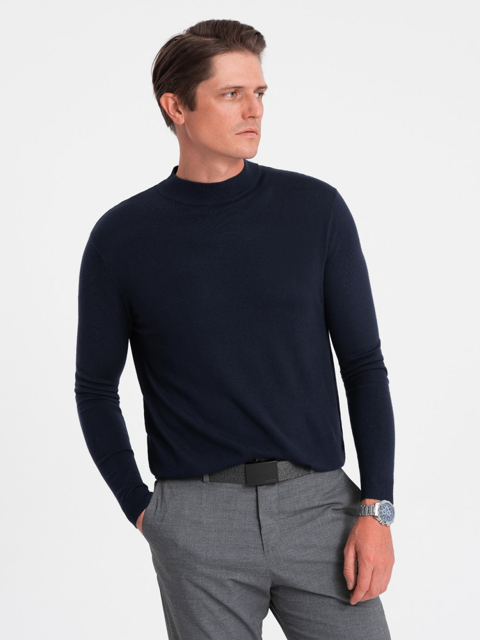 Men's knitted half-golf with viscose - navy blue V2 OM-SWTN-0100