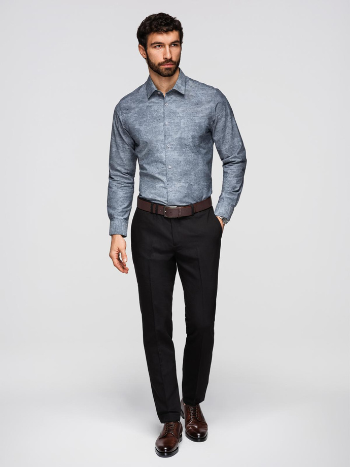 Klasyczna flanelowa męska koszula bawełniana w kwiaty - szara V3 OM-SHCS-0157